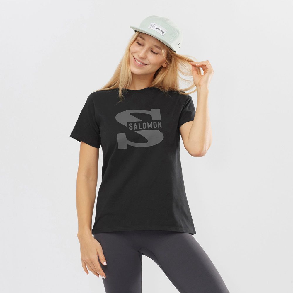 Camisetas Salomon Mujer Negras - Salomon Argentina OUTLIFE BIG LOGO,534129-DCT